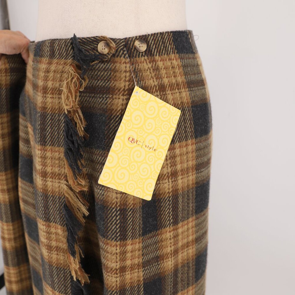NWT DENIM&CO. Vintage Plaid Fringe Trim Wrap Midi Skirt Wool Blend Size 24W - Picture 6 of 8